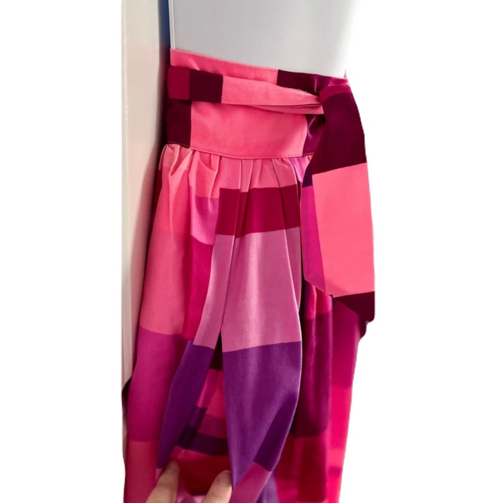 Vntg Penthouse Gallery Polished Cotton Pink Abstract Square Wrap Skirt, Size S - Picture 3 of 5